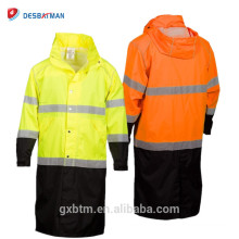 Parka de veste de pluie de vêtements de travail de la visibilité ANSI de la classe 3, imperméable imperméable à haute visibilité de 100% imperméable à capuchon